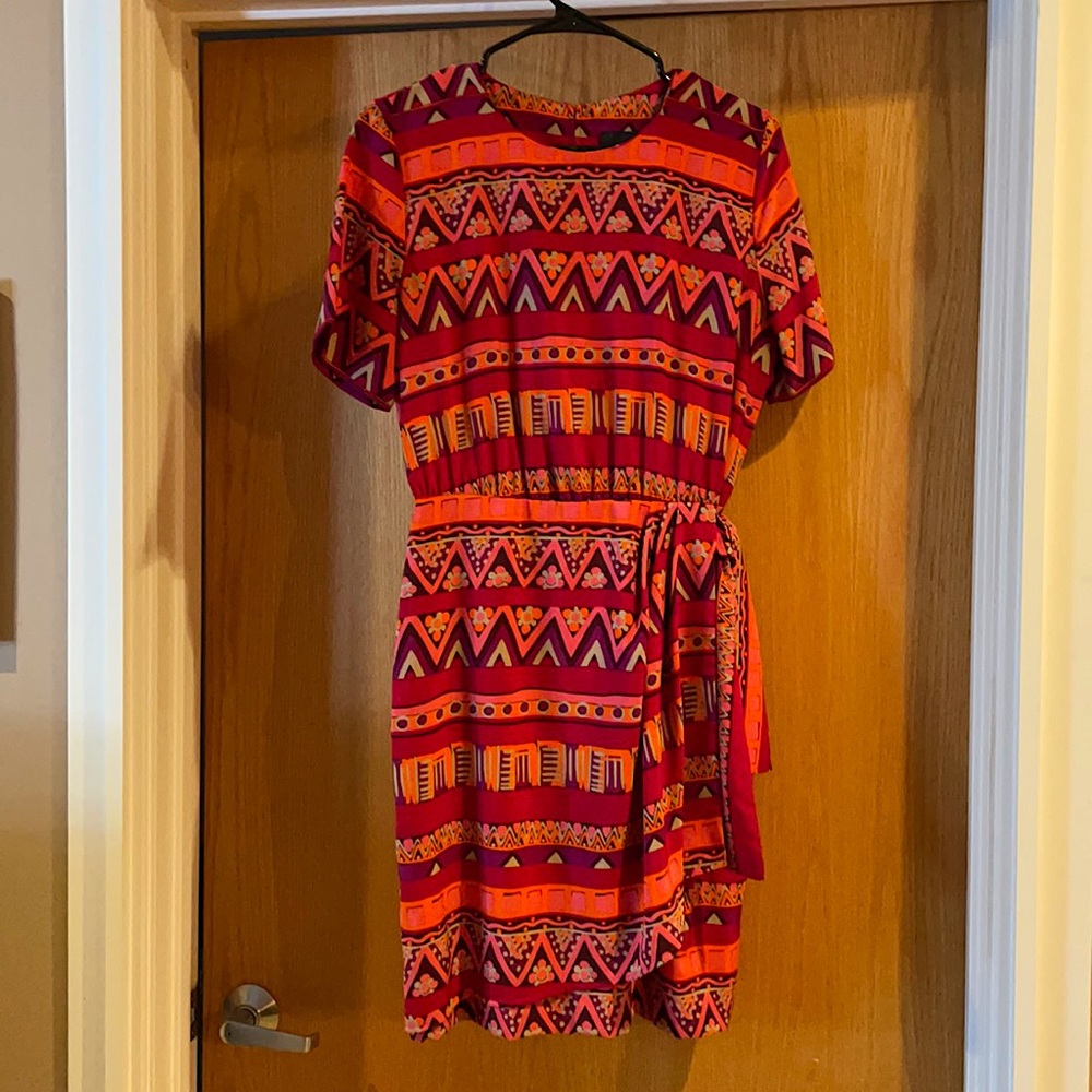 Vintage 80s red/orange dress, side tie detail, 6/8